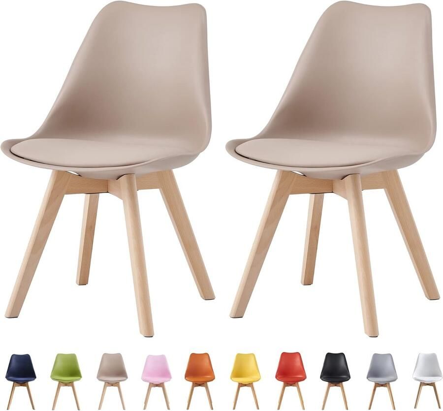 Set van 2 Retro Eetkamerstoelen Comfortabele Keukenstoelen met Houten Poten