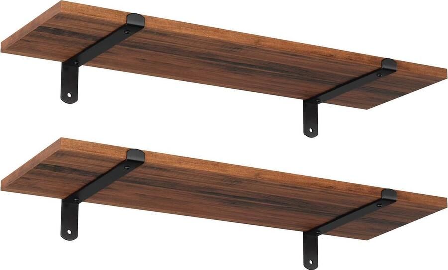 Set van 2 Retro Zwevende Planken Decoratieve Wandplanken voor Elk Interieur MDF Bruin en Zwart Max. Belastbaarheid 15 kg