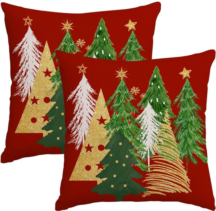 Set van 2 Rode Kussenovertrekken voor Kerstdecoratie in Huis en Bank