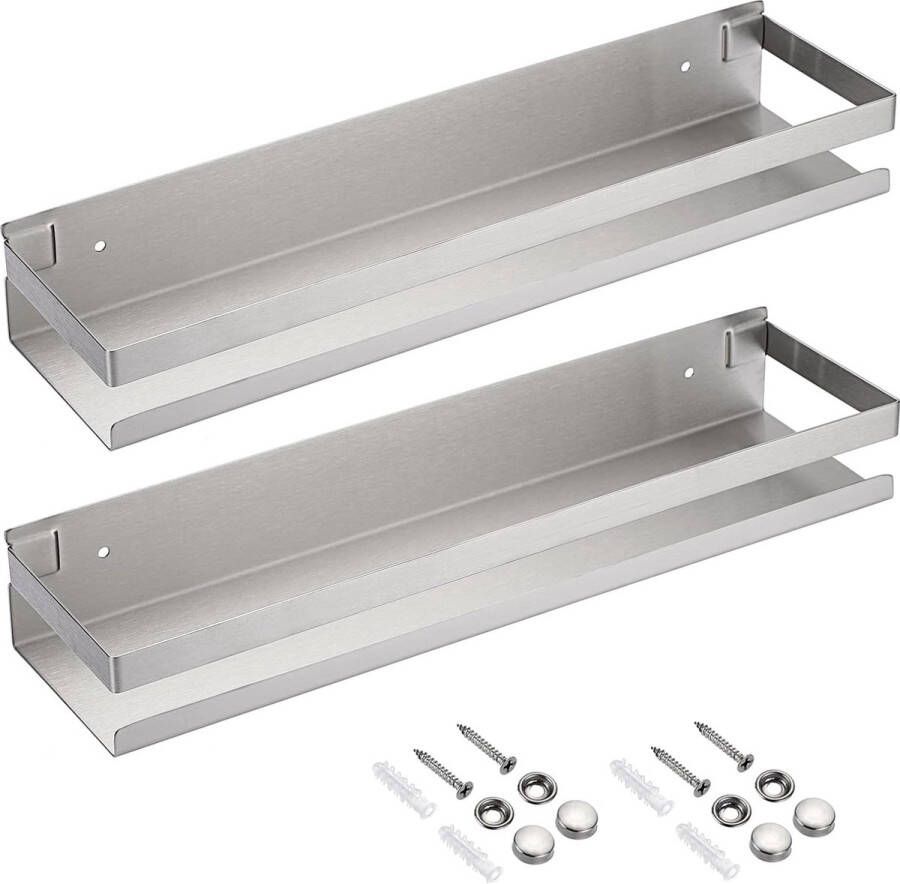 Set van 2 roestvrijstalen wandplanken van 40 cm met schroeven Plank Zilveren wandplanken Decoratieve planken