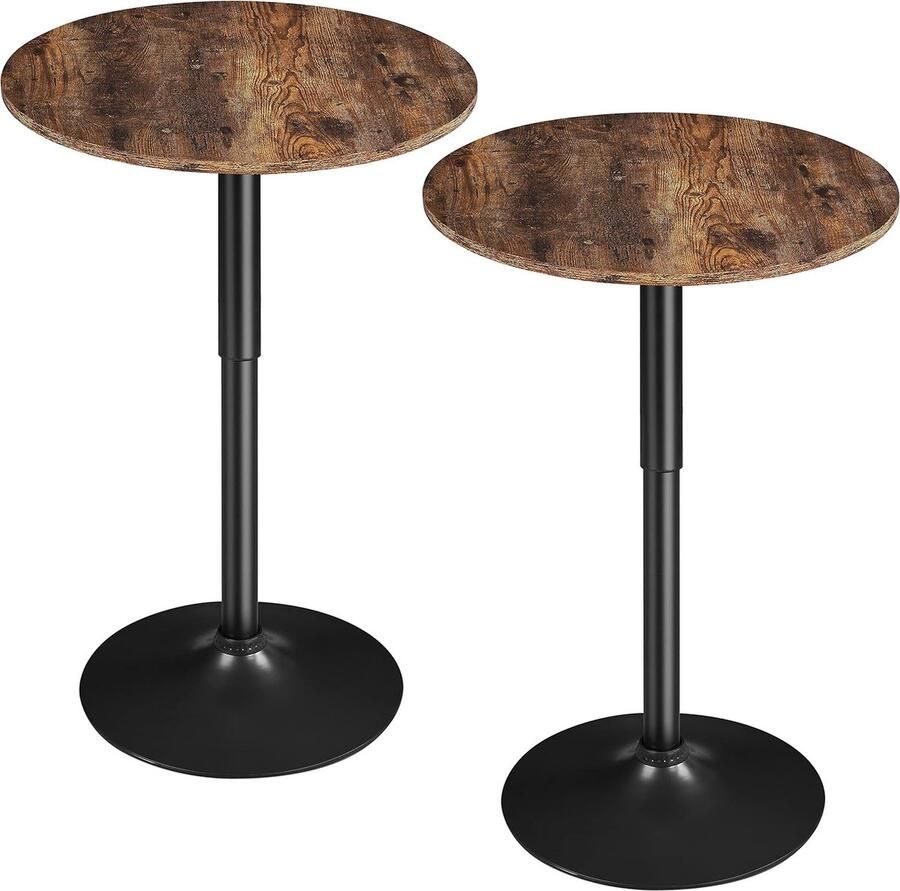 Set van 2 ronde bartafels in hoogte verstelbaar 69 5-91 cm statafel bistrotafel 360 graden draaibaar tafelpartytafel multifunctionele ontvangsttafel voor thuis roestbruin