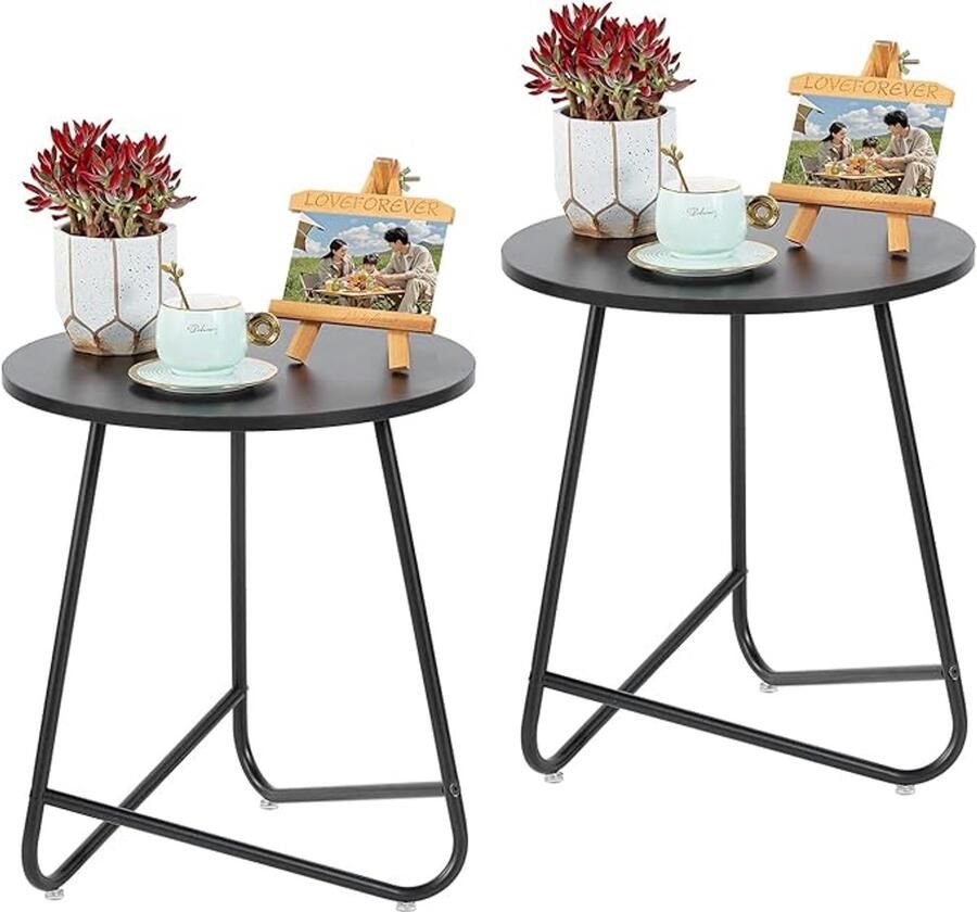 Set van 2 ronde bijzettafels – Modern metalen ontwerp ideaal voor woonkamer of slaapkamer – Zwart 45x45x50 cm