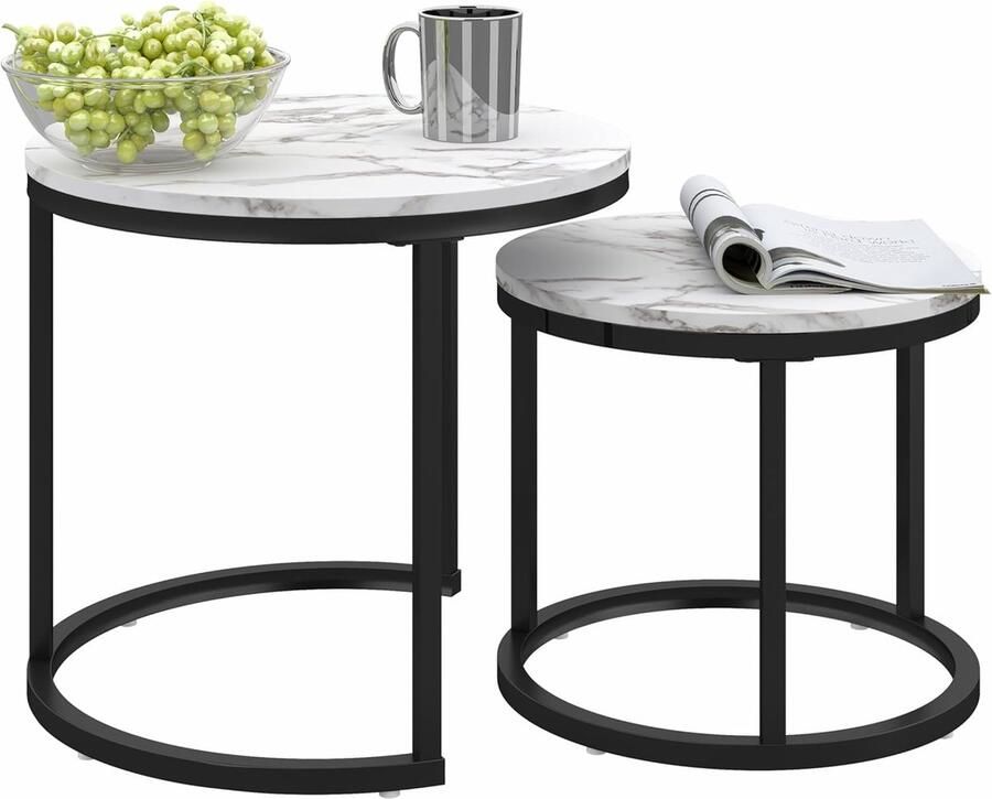 Set van 2 ronde bijzettafels Moderne witte salontafels voor woonkamer 50 cm + 40 cm