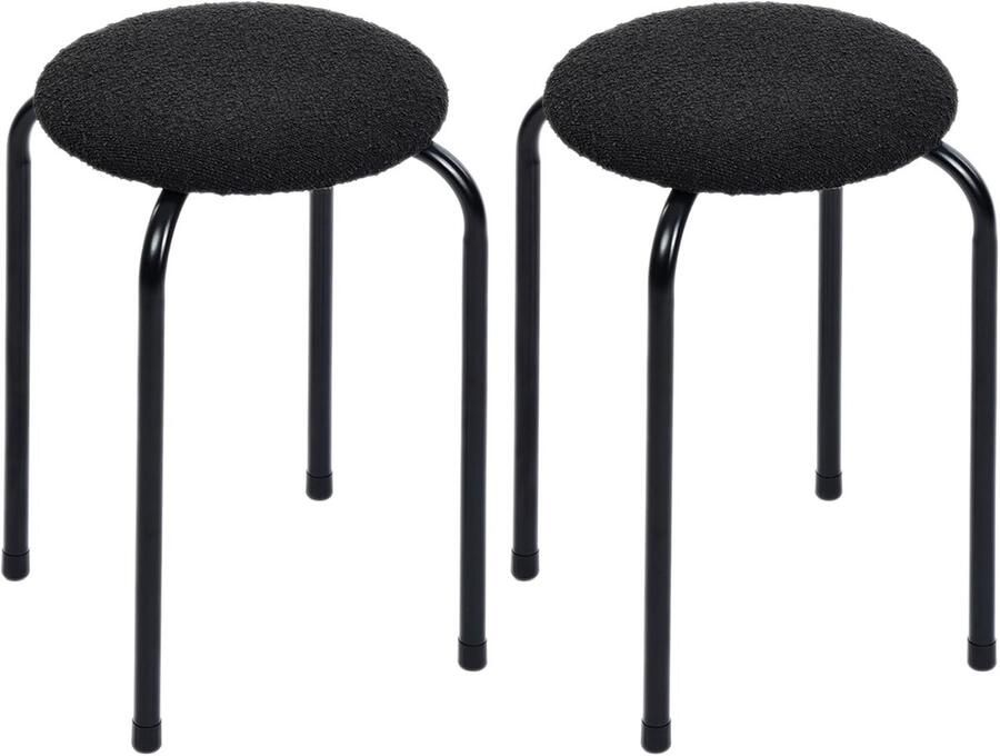 Set van 2 ronde draagbare barkrukken met zachte zitting en metalen poten – geschikt voor binnen en buiten