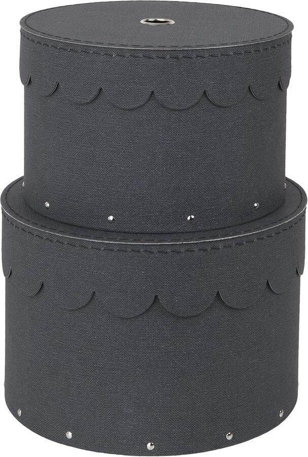 Set van 2 ronde opbergdozen met deksel opbergdoos voor kleding speelgoed vezelplaat en papier in linnenlook zwart