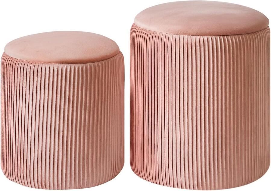 Set van 2 ronde Ottomaanse met opslag Fluwelen make-upkruk en multifunctionele voetensteun