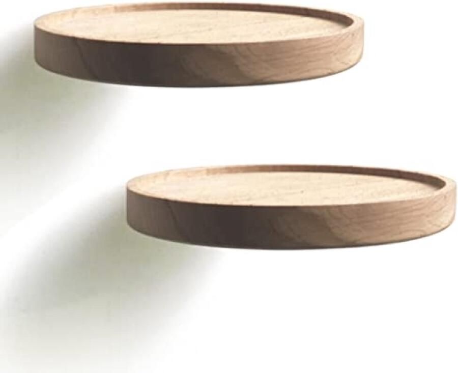 Coracle Wandplank Hout Planten Zwevende Plankbeugel Wandrek Rond Kruidenrek Muurrek Hangrek presentatie voor plant foto kaarsen Moderne Wanddecoratie Design Set van 2 (Doorsnee Ø15cm) - Foto 2