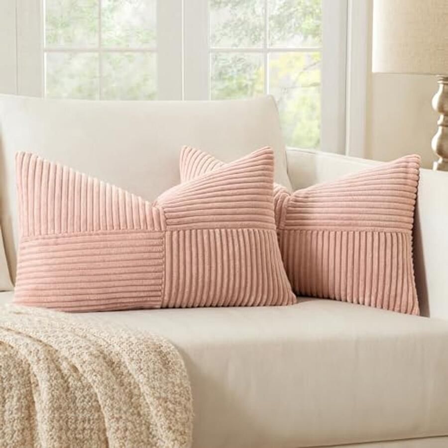 Set van 2 Roze Kussenslopen 30 x 50 cm Decoratieve Corduroy Sierkussens voor Bank en Salon