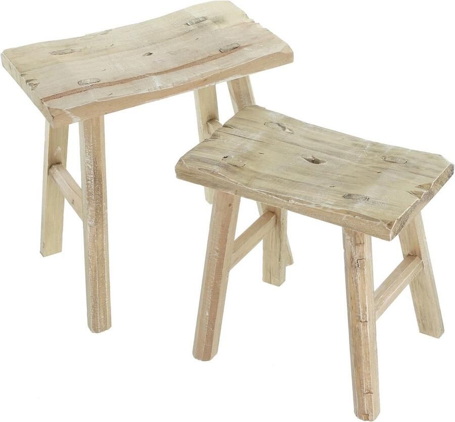 Set van 2 rustieke houten krukken