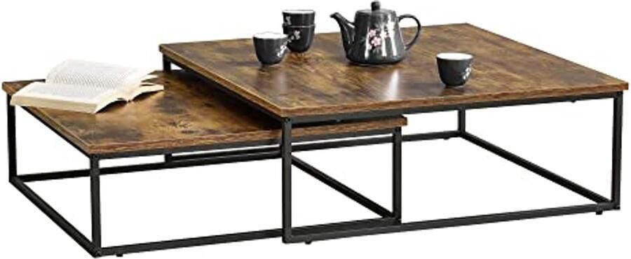 Set van 2 Salontafels in Zwart en Houtkleur