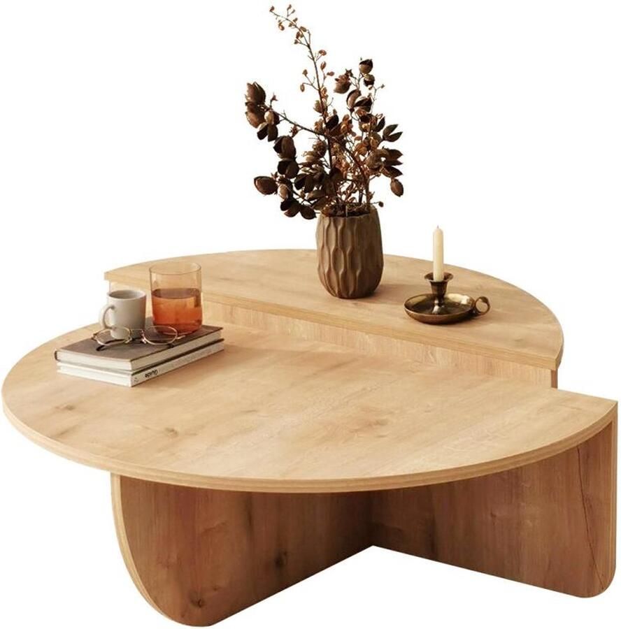 Vente-unique Set van 2 salontafels Licht naturel ALOEVA L 90 cm x H 30 cm x D 90 cm