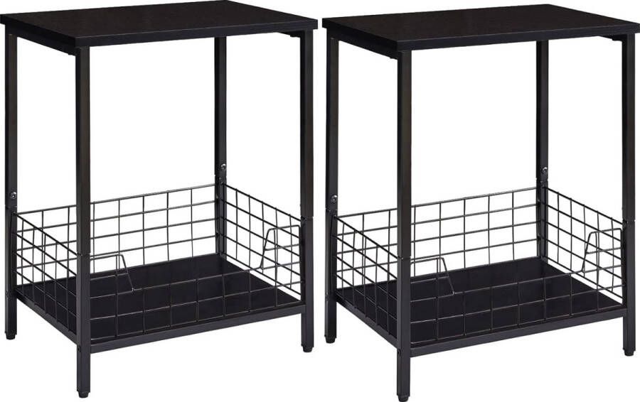 Set van 2 salontafels met 2 niveaus opbergmand laptoptafel nachtkastje banktafel salontafel 40 x 29 x 52 cm metalen frame voor slaapkamer kantoor woonkamer zwart HST001B-2