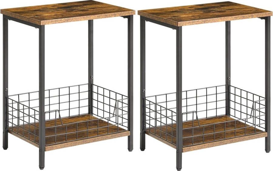 Set van 2 salontafels met 2 niveaus opbergmand laptoptafel nachtkastje salontafel 40 x 29 x 52 cm metalen frame voor slaapkamer