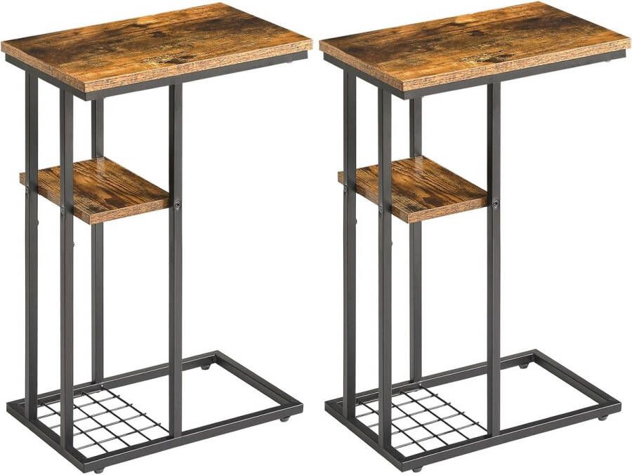 Bijzettafel nachtkastje salontafel bureau met verstelbare poten 3-traps opbergvak voor woonkamer bank slaapkamer balkon thuiskantoor eenvoudig te monteren - Foto 2