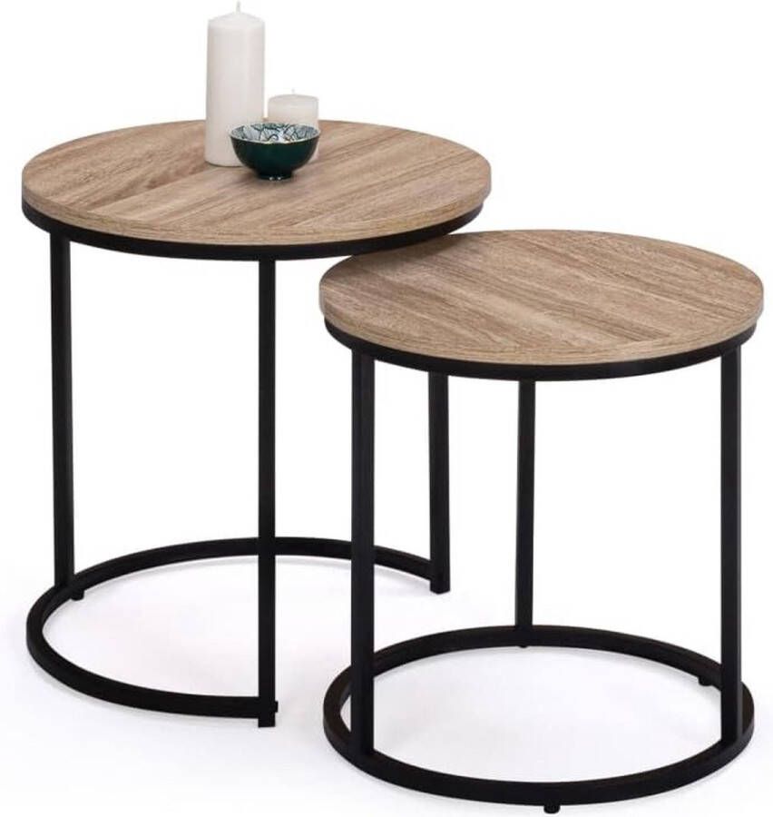 Set van 2 salontafels uittrekbaar Detroit rond 40 45 industrieel design