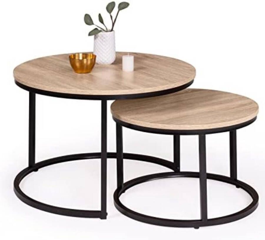 Set van 2 salontafels uittrekbaar Detroit rond 54 70 industrieel design