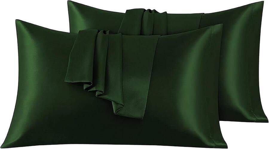 Set van 2 Satijn kussenslopen 40 x 80 cm Zacht en Zijdig Bed Kussen Groen Envelop Sluiting Anti-mijt en Hypoallergeen Haar en Huid Bescherming tegen rimpels