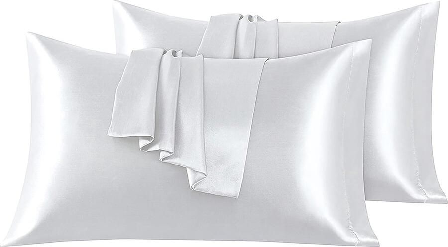 Set van 2 Satijn kussenslopen 40 x 80 cm Zacht en Zijdig Bed Kussen Zilver Envelop Sluiting Anti-mijt en Hypoallergeen Haar en Huid Bescherming tegen rimpels