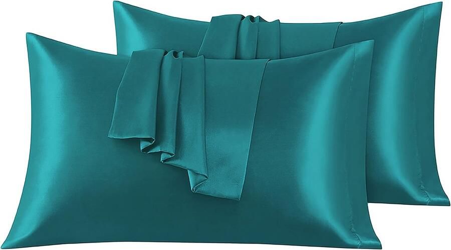 Set van 2 Satijn kussenslopen 40 x 80 cm Zacht en Zijdig Bed Kussen Groen water Envelop Sluiting Anti-mijt en Hypoallergeen Haar en Huid Bescherming tegen rimpels