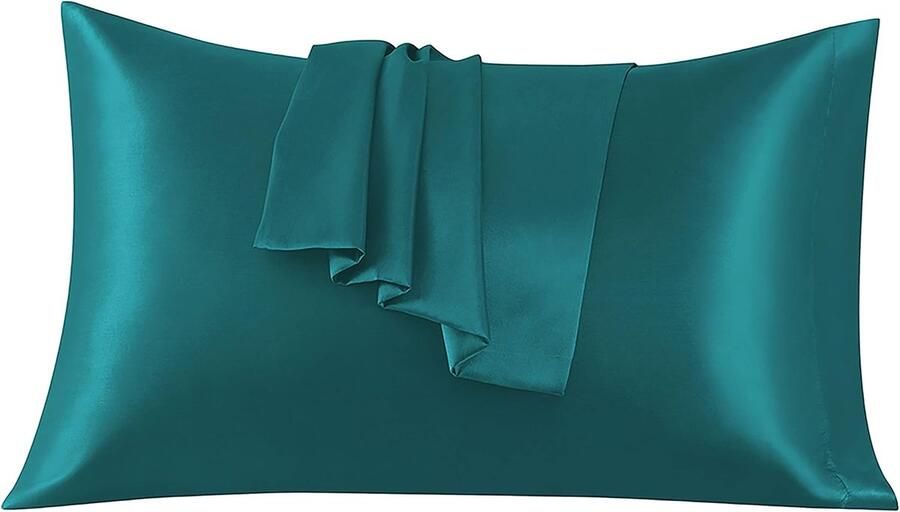 Set van 2 Satijn kussenslopen 50 x 75 cm Zacht en Zijdig Bed Kussen Groen water Envelop Sluiting Anti-mijt en Hypoallergeen Haar en Huid Bescherming tegen rimpels