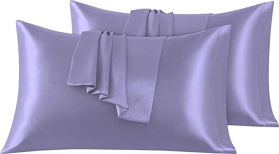 Set van 2 Satijn kussenslopen 40 x 80 cm Zacht en Zijdig Bed Kussen Lilla Envelop Sluiting Anti-mijt en Hypoallergeen Haar en Huid Bescherming tegen rimpels - Foto 2