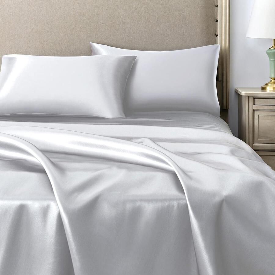 Set van 2 Satijn kussenslopen 50 x 80 cm Zacht en Zijdig Bed Kussen Zilvergrijs Envelop Sluiting Anti-mijt en Hypoallergeen Haar en Huid Bescherming tegen rimpels