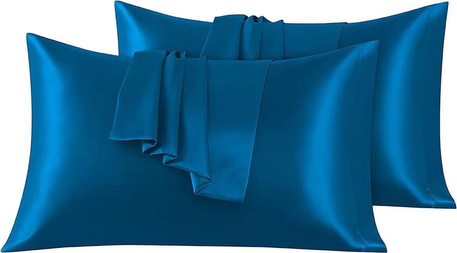 Set van 2 Satijn kussenslopen 40 x 80 cm Zacht en Zijdig Bed Kussen Marineblauw Envelop Sluiting Anti-mijt en Hypoallergeen Haar en Huid Bescherming tegen rimpels