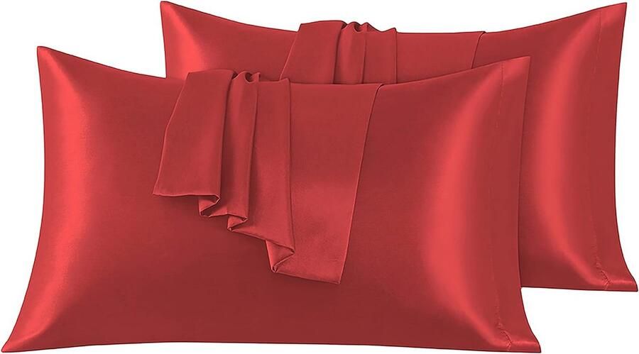 Set van 2 Satijn kussenslopen 40 x 80 cm Zacht en Zijdig Bed Kussen Rood Envelop Sluiting Anti-mijt en Hypoallergeen Haar en Huid Bescherming tegen rimpels