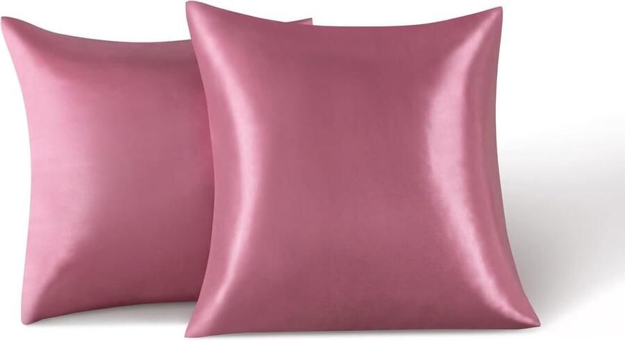 Set van 2 Satijn kussenslopen 65 x 65 cm Zacht en Zijdig Bed Kussen Donkerroze Envelop Sluiting Anti-mijt en Hypoallergeen Haar en Huid Bescherming tegen rimpels