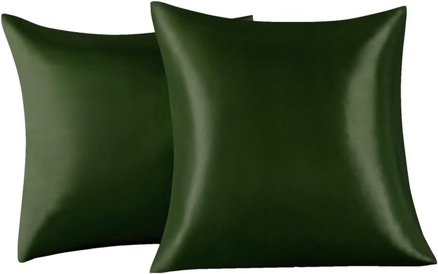 Set van 2 Satijn kussenslopen 65 x 65 cm Zacht en Zijdig Bed Kussen Groen Envelop Sluiting Anti-mijt en Hypoallergeen Haar en Huid Bescherming tegen rimpels