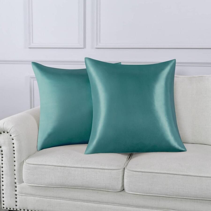 Set van 2 Satijn kussenslopen 65 x 65 cm Zacht en Zijdig Bed Kussen Groen water Envelop Sluiting Anti-mijt en Hypoallergeen Haar en Huid Bescherming tegen rimpels