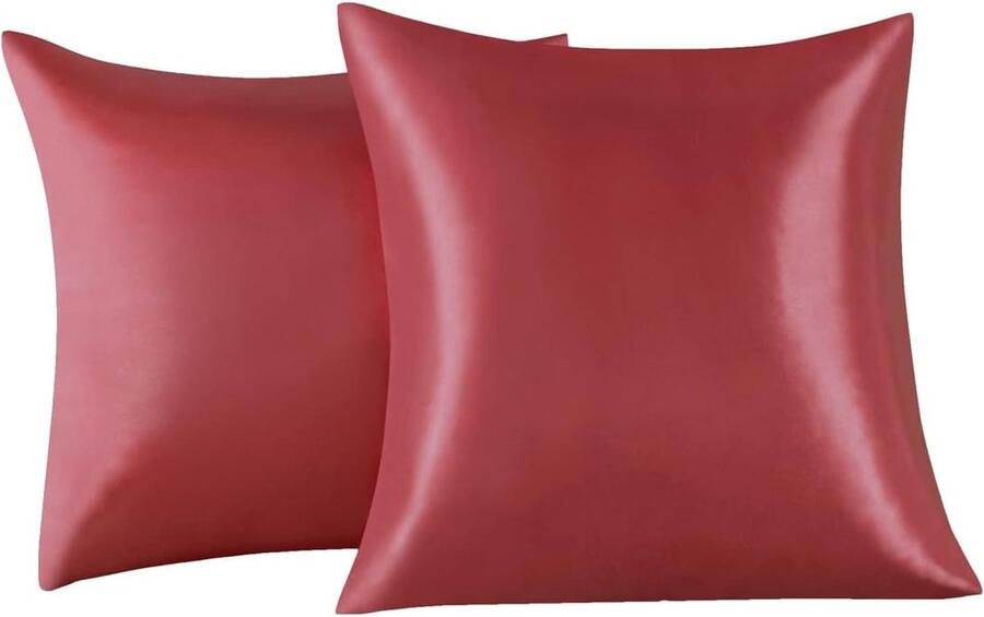 Set van 2 Satijn kussenslopen 65 x 65 cm Zacht en Zijdig Bed Kussen Rood Envelop Sluiting Anti-mijt en Hypoallergeen Haar en Huid Bescherming tegen rimpels