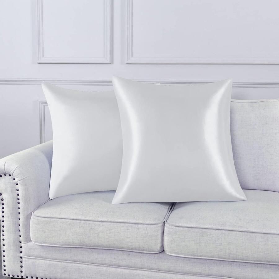Set van 2 Satijn kussenslopen 65 x 65 cm Zacht en Zijdig Bed Kussen Zilver Envelop Sluiting Anti-mijt en Hypoallergeen Haar en Huid Bescherming tegen rimpels