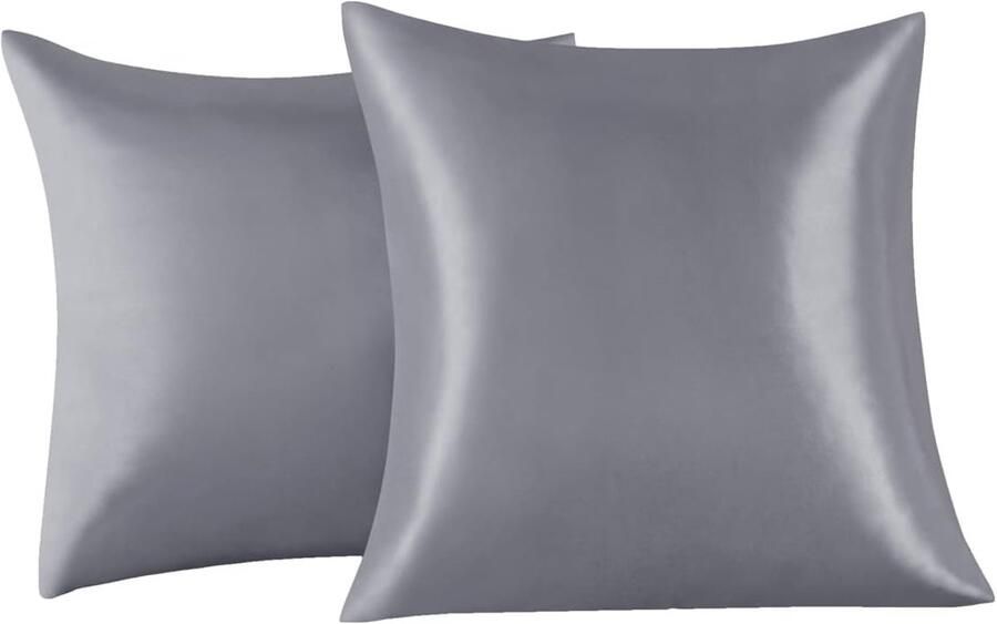 Set van 2 Satijn kussenslopen 65 x 65 cm Zacht en Zijdig Bed Kussen Zilver Envelop Sluiting Anti-mijt en Hypoallergeen Haar en Huid Bescherming tegen rimpels