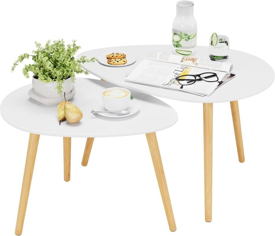 Set van 2 Scandinavische Bijzettafels in Wit Hout Ideaal voor Woonkamer of Huiskamer