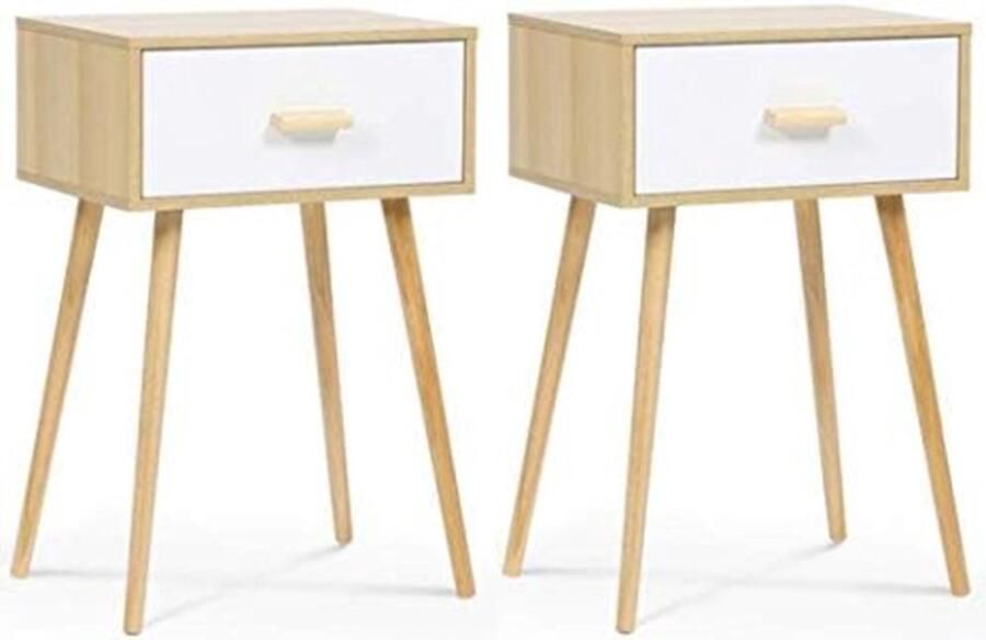 Set van 2 Scandinavische EIYA nachtkastjes van licht en wit hout