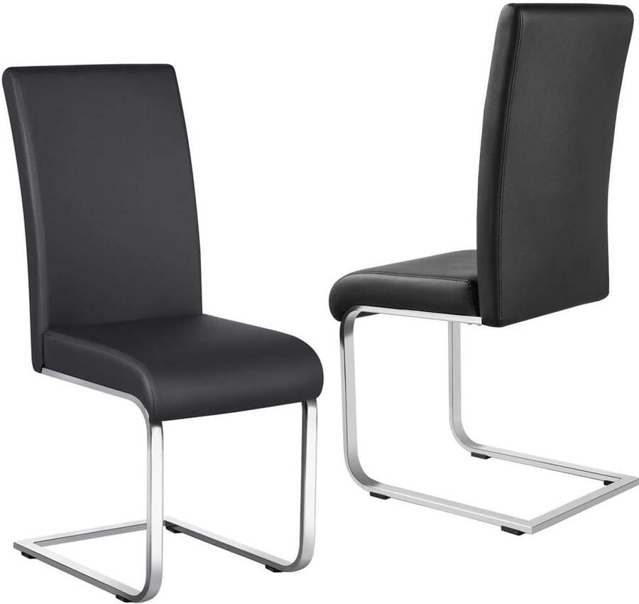 Set van 2 schommelstoelen eetkamerstoel keukenstoel gestoffeerde stoel met metalen poten zwart