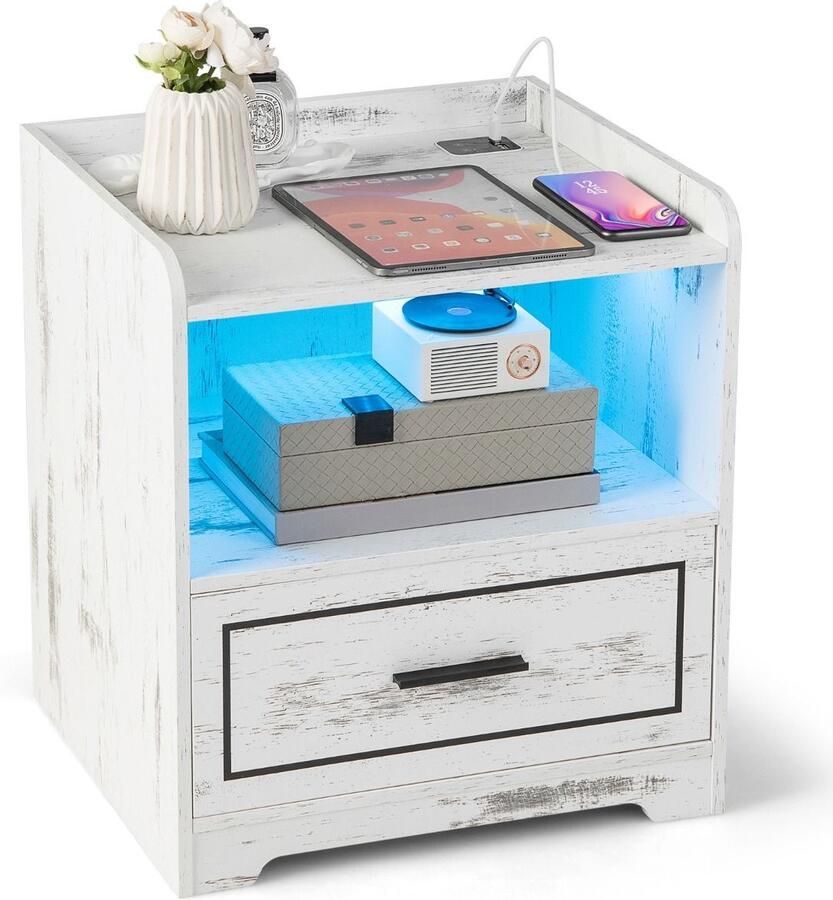 Set van 2 slimme LED-nachtkastjes – Met USB-poort verstelbare lichtkleuren en helderheid – Wit