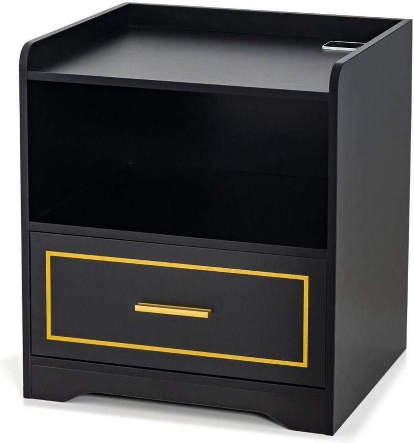 Set van 2 slimme LED-nachtkastjes – Met USB-poort verstelbare lichtkleuren & helderheid – Wit Zwart