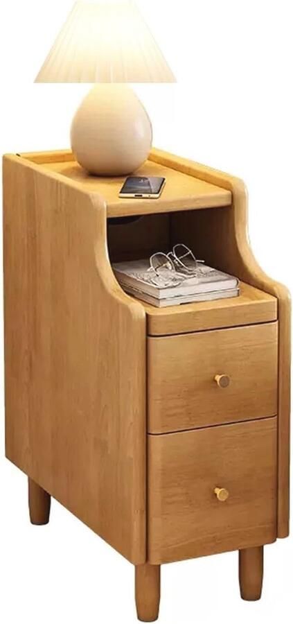 Smal Nachtkastje Set van 2 met Lades Moderne Bijzettafels voor Slaapkamer en Woonkamer