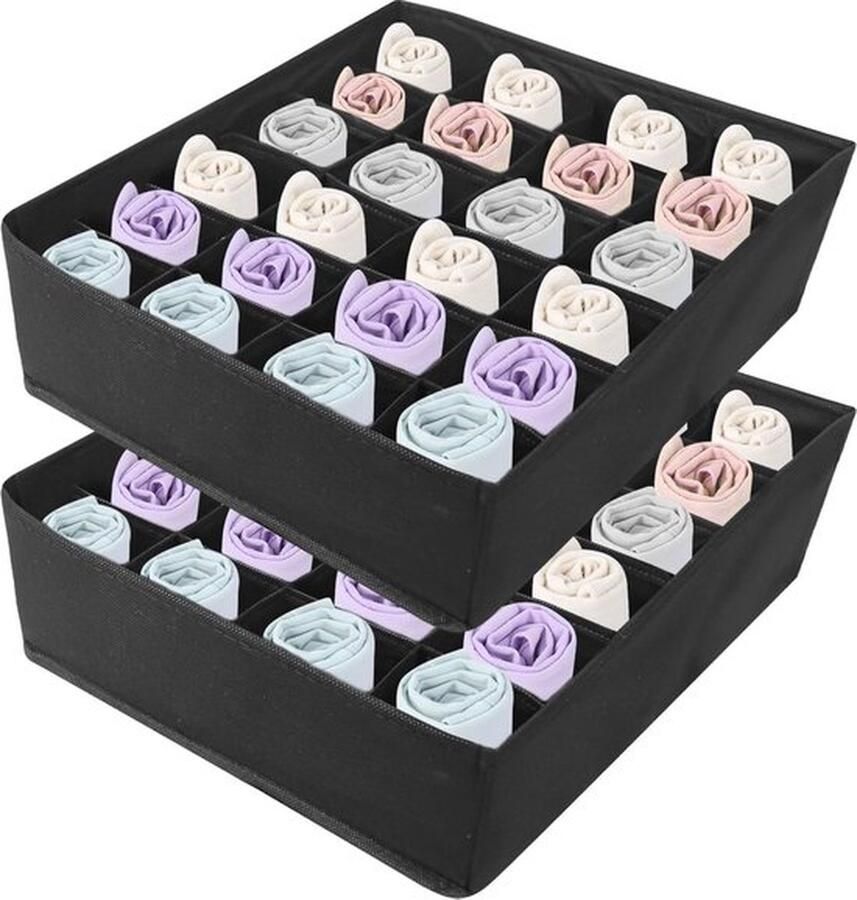 Set van 2 sokkenorganizers met 24 vakken Opvouwbare opbergdozen voor sokken Laden opbergsysteem voor kledingkast Ideaal voor thuis slaapzaal Voor het opbergen van sokken