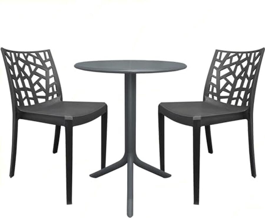 Set van 2 stapelbare stoelen met ronde tafel Duurzame meubels voor binnen en buiten