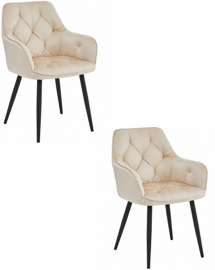 Set van 2 Stoel JORK Beige Velvet Zwarte Metaalpoten Luxe Eetkamerstoel Fauteuil Met Armleuning Modern Design Elegant en Comfortabel voor Woonkamer Keuken of Eetkamer Max. 110 kg
