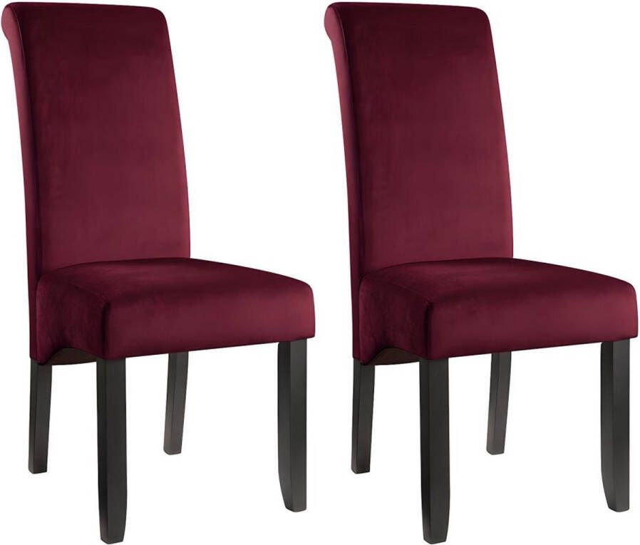 Vente-unique Set van 2 stoelen DELINA Gewatteerd fluweel en poten hout Bordeaux L 46 cm x H 104 cm x D 66 cm
