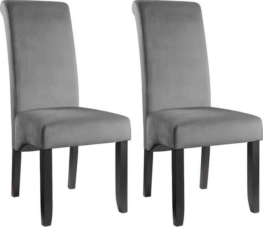 Vente-unique Set van 2 stoelen DELINA Gewatteerd fluweel en poten hout Grijs L 46 cm x H 104 cm x D 66 cm