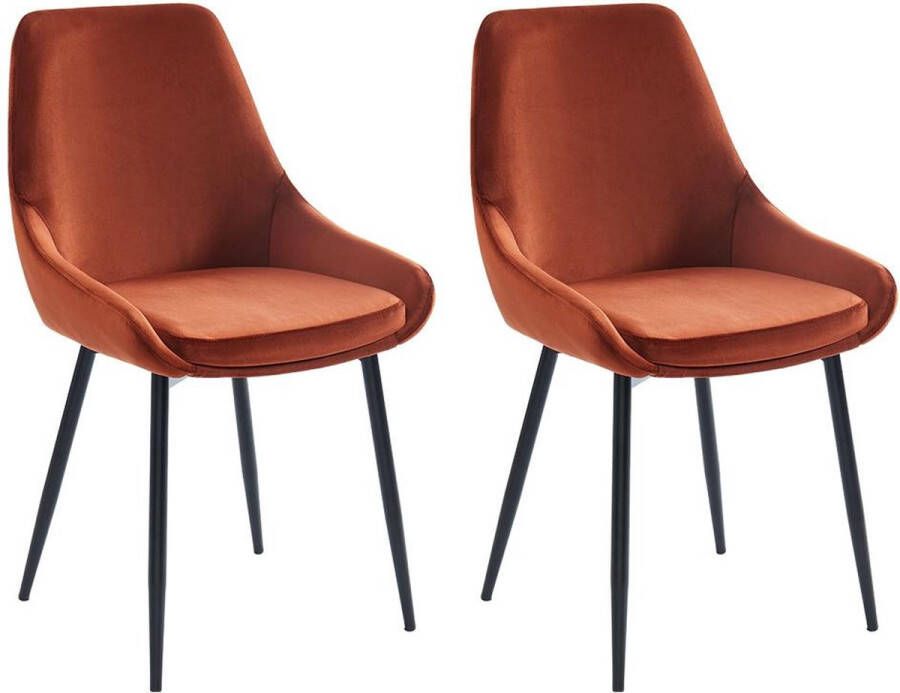 Vente-unique Set van 2 stoelen Fluweel en zwart metaal Terracotta MASURIE L 49 cm x H 85.5 cm x D 56 cm - Foto 3