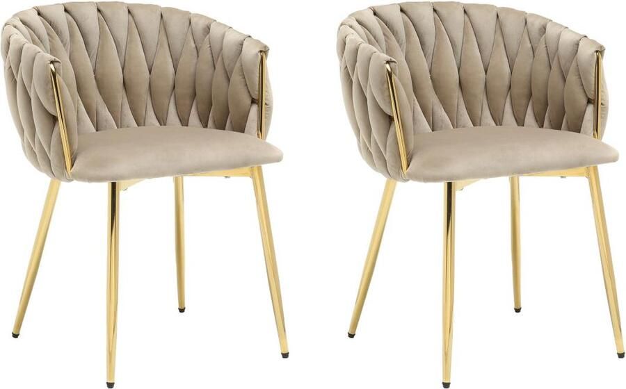 Vente-unique Set van 2 stoelen in fluweel en goudkleurig metaal Beige ELEGANO L 57 cm x H 74 cm x D 59 cm - Foto 2