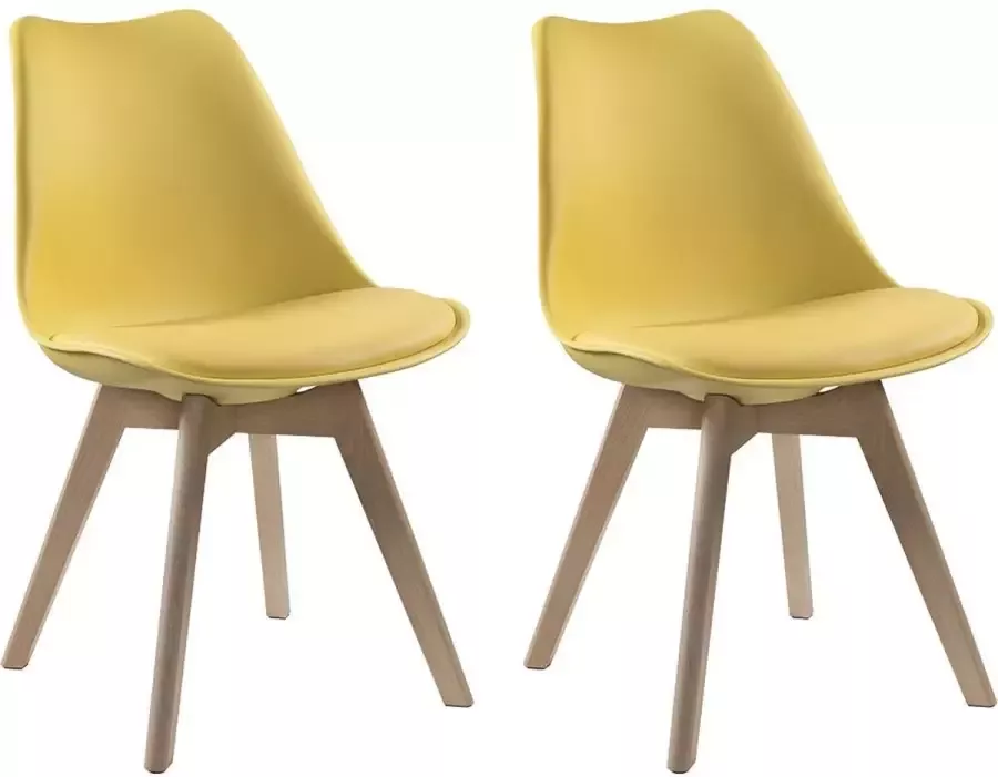 Vente-unique Set van 2 stoelen JODY Polypropyleen kunstleer en beuken Geel L 49 cm x H 82 cm x D 57 cm