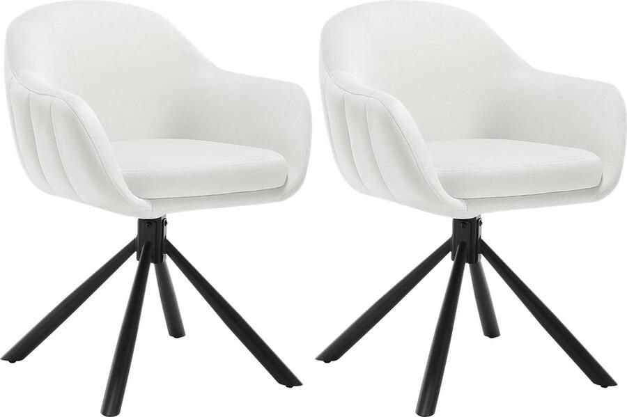 KTN Eetkamerstoelen set van 2 Draaibare Zitting Rugleuning Armleuning Fauteuil Woonkamerstoelen Kuipstoelen Velvet Fluwelen Stof Gewatteerde Zitting Metalen Poten Crème