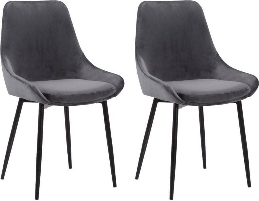 Vente-unique Set van 2 stoelen MASURIE Fluweel Grijs L 49 cm x H 85.5 cm x D 56 cm